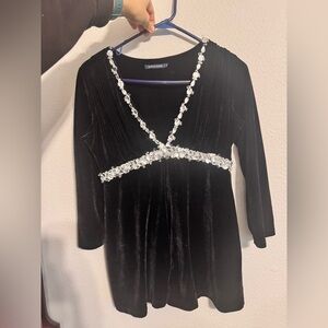 Boston Proper Embellished Velvet Blouse. V-neck. Size medium.